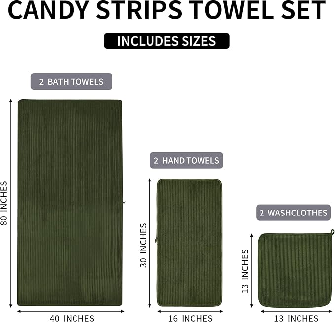 6 PC Bath Towel Set, 40"x80" Oversized Bath Sheets, Olive Green | Microfiber, Quick Dry, Highly Absorbent, Towels for Bathroom, 2 Extra Large Bath Towels, 2 Soft Hand Towels, 2 Washcloths