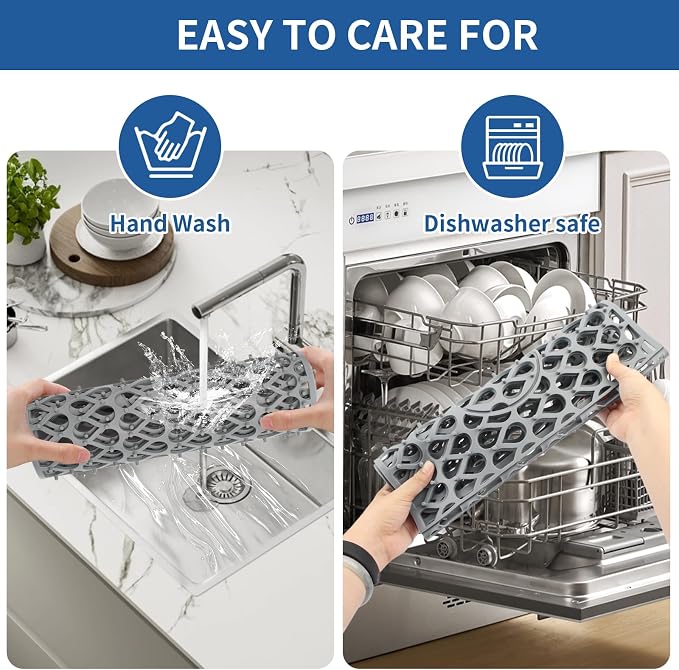 Silicone Sink Protector for Kitchen - 26''x 14'' Folding Non-slip Kitchen Sinks Mat Grid with Center Drain, Heat Resistant Sink Liner for Farmhouse Stainless Steel Porcelain Sink