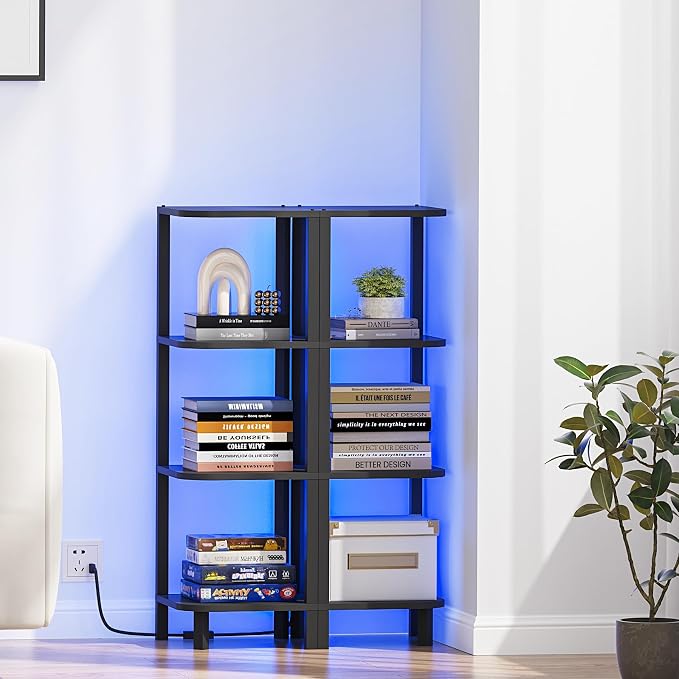 TUTOTAK Corner Shelf, 4-Tier Corner Bookshelf for Small Space | Narrow Display Corner Shelf Stand with Storage Rack, for Living Room, Bedroom, Black BS08BK004L