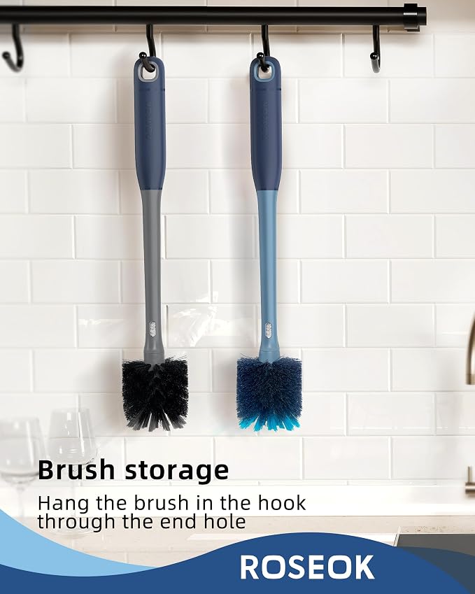 ROSEOK 2 in 1 Bottle Brush with Straw Cleaner Brush, Water Bottle Brush | For Cleaning Glass, Sports Bottle, Coffee Mug, Cup Cleaner, Grayish Blue, 2 Pack
