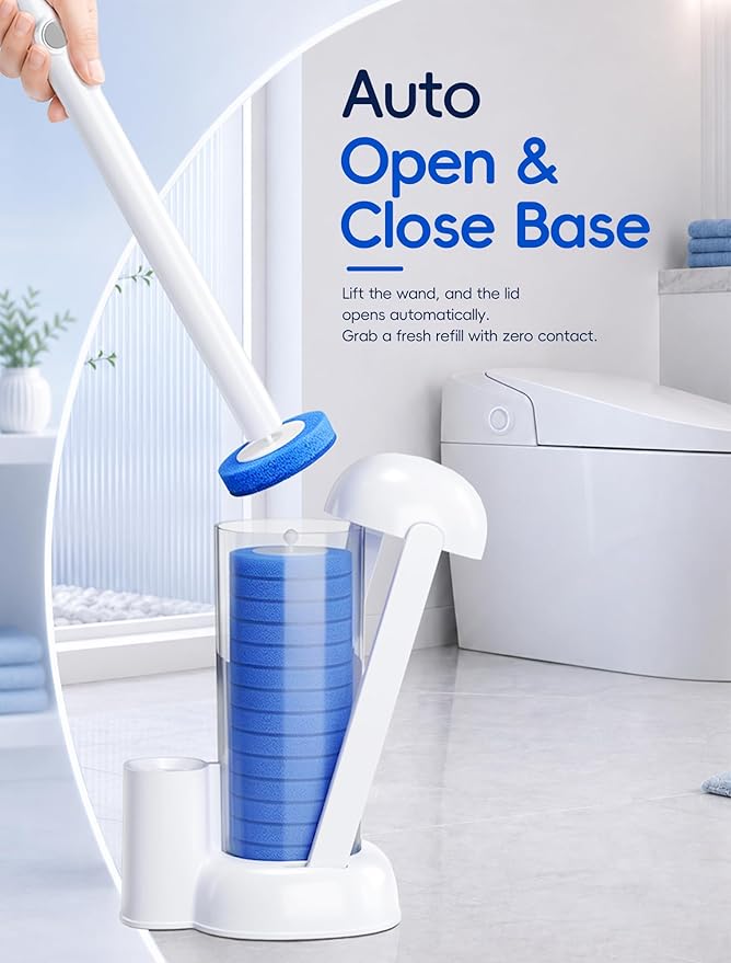 Disposable Toilet Brush System, Toilet Bowl Cleaning Wand with Lift-to-Open Refill Case, Blue Refill Heads and Freestanding Holder, 42 Count Blue Refills Only, No Wand or Holder