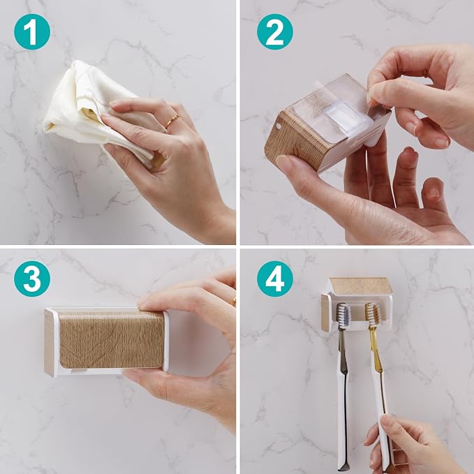 2 PCS Toothbrush Holders Wall Mounted with Cover (2, Wood Grain) | Wall mounted, Detachable, Easy to clean, Breathable, 2 Slots Self Adhesive Toothbrush Organizer for Bathroom