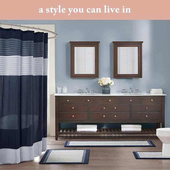 Madison Park Bathroom Shower Curtain, 72 x 84 Extra Long, Faux Silk, Coral | Modern Classic, Light Sheen, Pieced, Striped, Microfiber, Machine Washable, OEKO-TEX Certified, Amherst