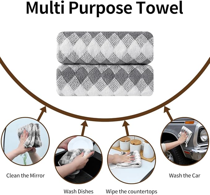 2 Piece Gray Diamond Hand Towels for Bathroom 16"x31" Ultra Soft Breathable Hand Face Towels Highly Absorbent Towel Quick Dry Towel for Spa Gym Hotel Travel Camp