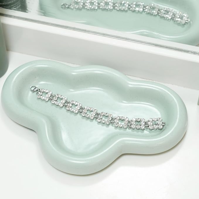 Lynagert Cloud Trinket Dish, Chubby Jewelry Tray, Ceramic Jewelry Ring Trinket Dish for Rings Earrings Necklace Organizer, Mother's Day Thanksgiving Christmas Birthday Bridesmaid Gifts (T-Green)