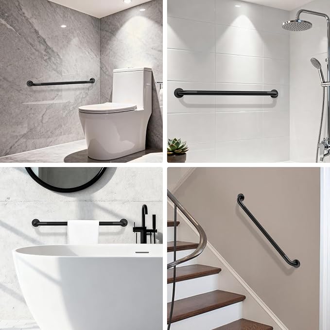 2 Pack 32 Inch Anti Slip Shower Grab Bar, ZUEXT Matte Black Stainless Steel Knurled Bathroom Balance Bar, Safety Hand Rail Support,Handicap Elderly Injury Senior Assist Bath Handle(1.25" Diameter)