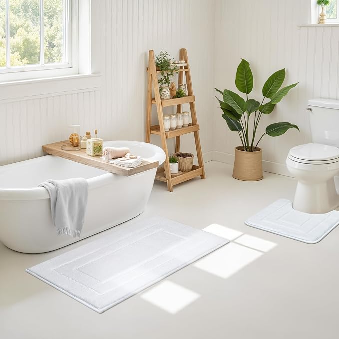 GRANNY SAYS White Bathroom Rug 24" x 43", Non-Slip Microfiber Bath Mat | Ultra-soft, durable TPR backing for reliable grip, fast water absorption, machine washable for Vanity, Shower, Tub