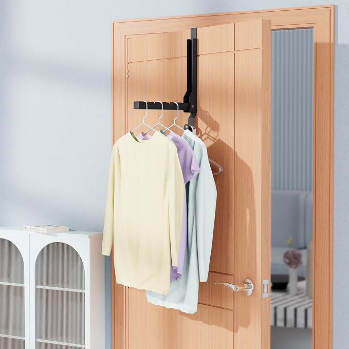 2 Pack Over The Door Hanger Folding Clothes Drying Rack, Folding Hanging Coat Rack for Indoor Laundry Room Compact Small Space Foldable Portable Clothing Hanger Hook Collapsible (Black-2(Upgraded))