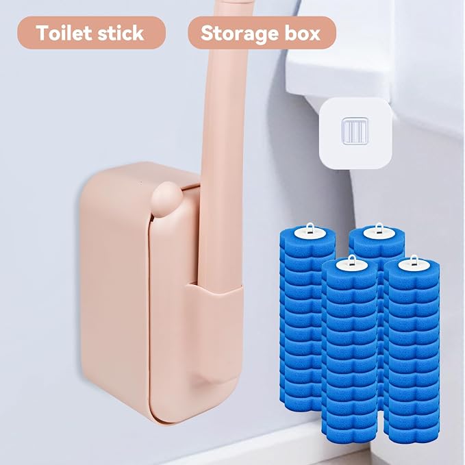 Disposable Toilet Brush with 48 Refills,Toilet Cleaning Supplies,Toilet Wand Brush Starter Kit,Wall Mounted Toilet Bowl Cleaner Brush with Holder for Bathroom Deep Cleaning & Hygiene (Pink)