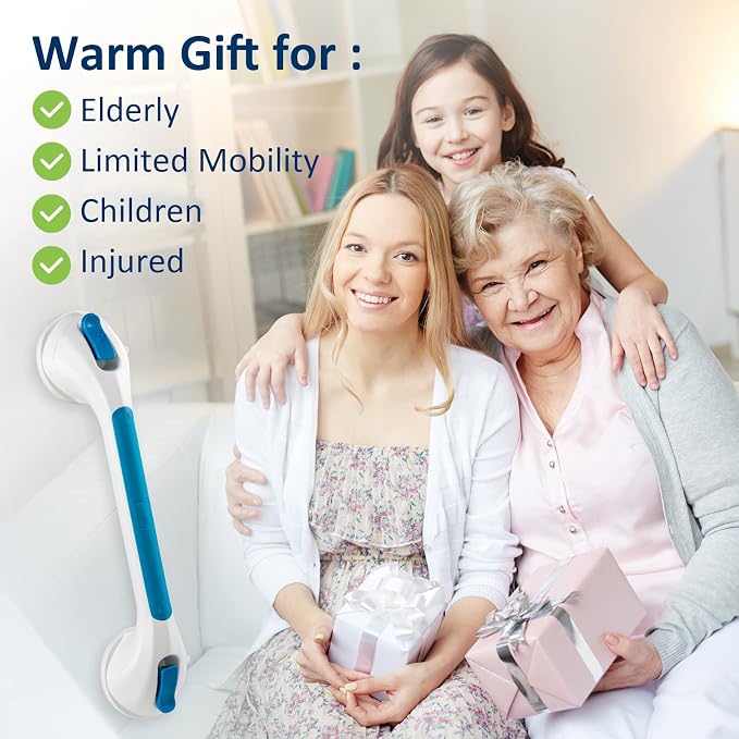 TAILI Shower Grab Bar Suction Grab Bars for Bathtubs and Showers, Heavy Duty Bath Handle Removable Bath Handrails for Seniors and Elderly, Bathroom Safety Grip No Drilling Waterproof,Blue (Pack of 2)
