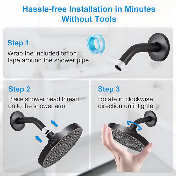 6" High Pressure Rain Shower Head, Luxury Oil Rubbed Bronze Finish | 6 Inch Fixed Bathroom Showerhead, Adjustable Replacement, 90 Anti-Clog Nozzles, Removable Restrictor, Tool-Free Easy Install