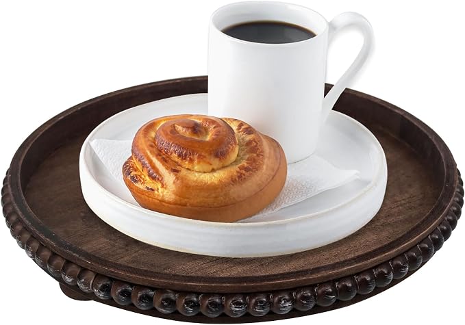 Wooden Serving Tray: 12in Brown Round Wood Butler Decorative Tray Candle Holder Trays Centerpiece Farmhouse Ottoman Tray for Decor Countertop Home Decor Accessories for Coffee Table