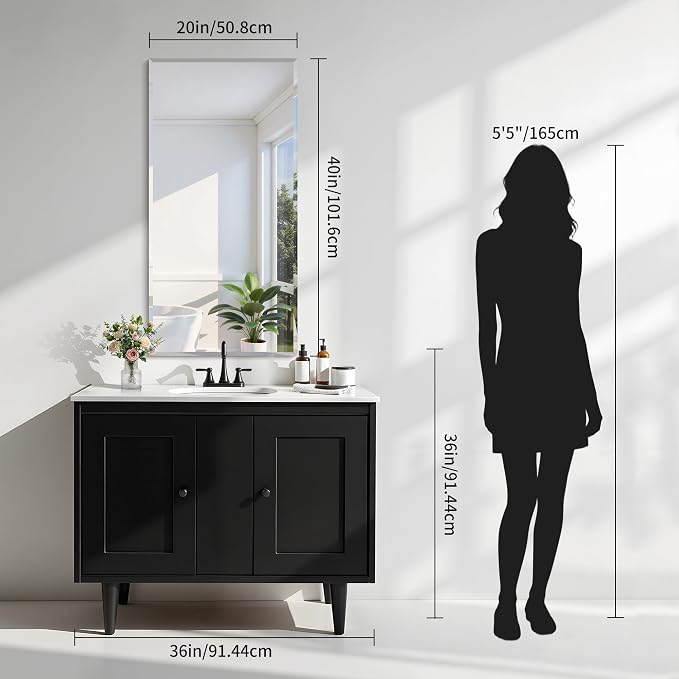 KOCUUY Beveled Mirror, 20x40 Inch Frameless Bathroom Mirror for Over Sink, Upgraded Shatterproof Beveled Unframed Design Mirror for Bathroom, Bedroom, Hang Horizontal/Vertical