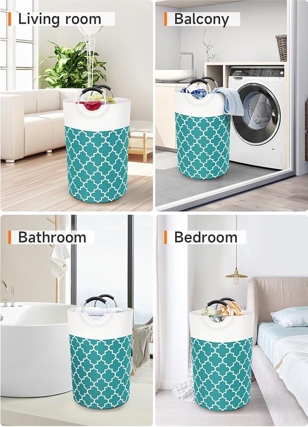 Large Laundry Basket, 75L Tall Collapsible Hamper with Handles, Green | Freestanding Laundry Hamper, Waterproof Dirty Clothes Storage Bag for College, Bathroom, Foldable Washing Bin for Travel