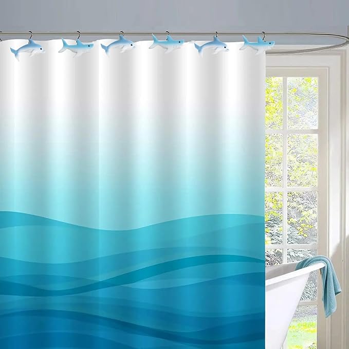12-Piece Shark Shower Curtain Hooks for Bathroom | Dolphin Decorative Shower Curtain Hooks, Stainless Steel Shower Hangers Rings