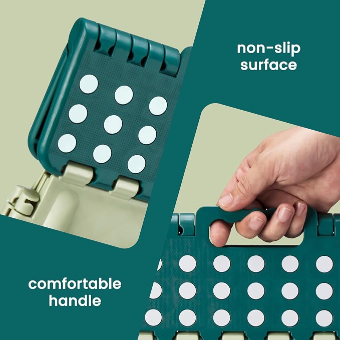 Foldable Step Stool for Adults 13 Inch, 300 lbs, Green | Lightweight Stepping Stool with Handle and Non-Slip Surface, for Reaching Kitchen Cabinets, Bathroom Shelves and Closets