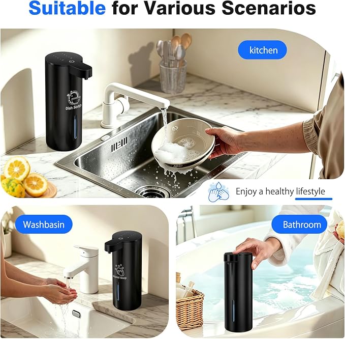 Touchless Automatic Liquid Soap Dispenser, Stainless Steel, Rechargeable | 4 Levels Adjustable, No Clog,13.5oz Capacity,IPX5 Waterproof, Wall Mount, For Hand & Dish Soap, Bathroom Kitchen Hotel Use