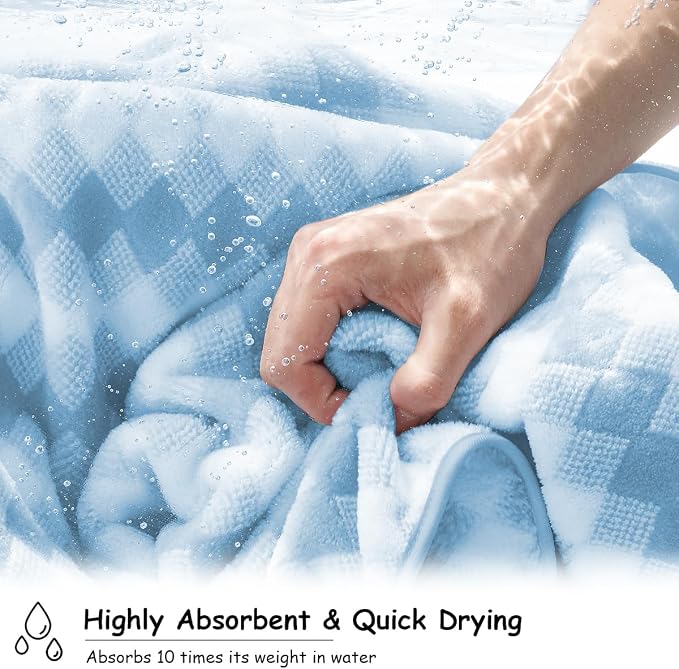 12 Pcs Blue White Diamond Towel Set-4 Bath Towels,4 Hand Towels,4 Washcloths Soft Polyester Towels with Loop Absorbent Shower Towel Quick Dry Beach Chair Towel Family Towels for Bathroom Spa Gym Pool