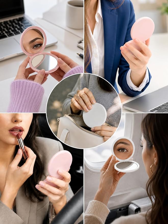 Macaki 1x/30x Compact Magnifying Mirror for Travel and Makeup, 3 in, Black | Small Mirror for Purse, Portable Makeup Mirror, Dual-Sided Flip, Smooth Plastic & Glass,Purse Essentials
