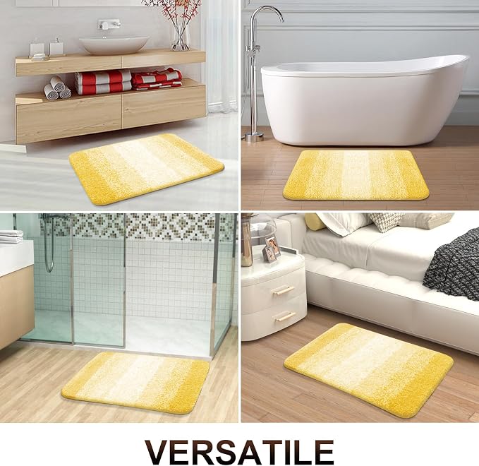 OLANLY Bathroom Runner Rug 47x17, Extra Soft Absorbent Microfiber Bath Rugs | Yellow, Non-Slip Quick-Drying Rubber Backing, Washable Long Bath Mat for Floor, Tub and Shower, Home Decor