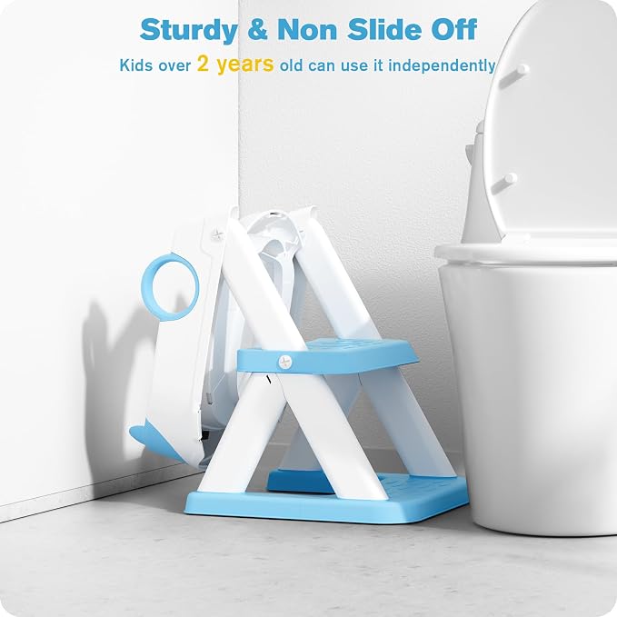 Potty Training Seat, Upgrade Toddler Toilet Seat for Kids Boys Girls, 2 in 1 Potty Training Toilet, Splash Guard Anti-Slip Pad Step Stool(Bright Blue)