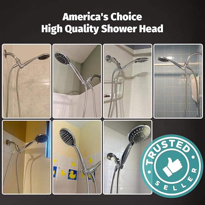High Pressure Handheld Shower Head for Low Water Pressure Homes | 5 Shower Modes, 1-Min Quick Installation, 59โ Stainless Steel Hose, Angle Adjustable Holder, for Kids, Pets, Parents, Family