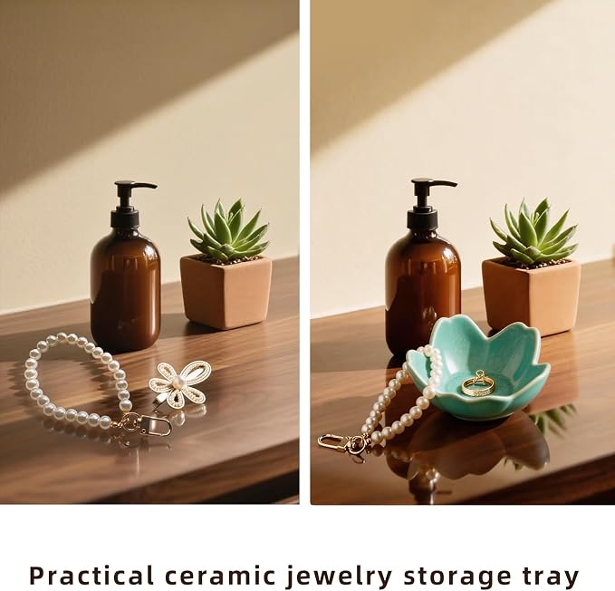 Floral Ceramic Jewelry Tray, 3.5" Ring Holder Trinket Bowl | Petite bowl keeps rings, earrings, keys, and keepsakes visible on vanities or dressers, making a sweet gift for women