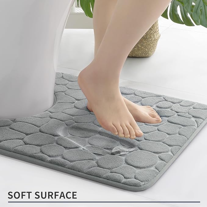 Memory Foam Bath Mat Cobblestone Bathroom Rugs Super Water Absorbent Bath Mats for Bathroom Machine Washable Bath Rugs(20 x 24,Light Gray)