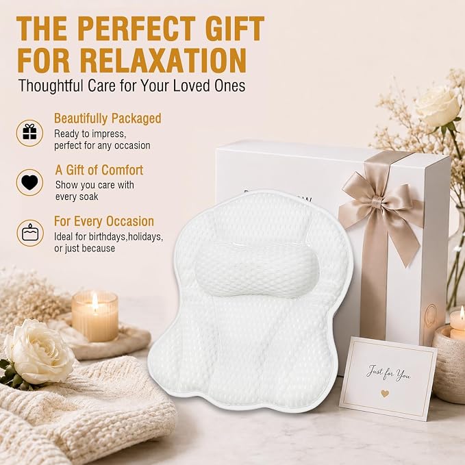 SZXYX Bath Pillows for Tub,Luxury Bath Pillows for Tub with Head, Neck & Back Support,5D Air Mesh Bathtub Pillow with 6 Strong Suction Cups Relaxing Bath Accessories Spa Gift for Woman