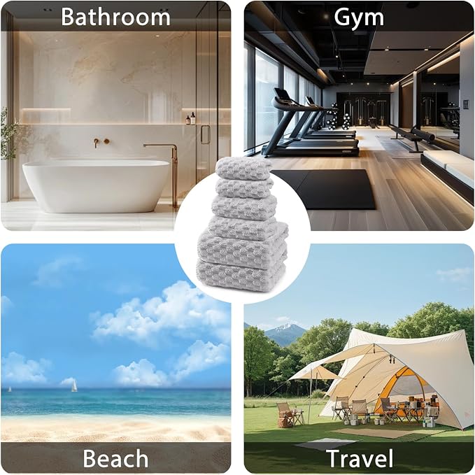 6-Piece Towel Set with 2 Bath Towels (28 x 55 Inches), 2 Hand Towels (14 x 30 Inches), and 2 Hair Wrap Towels (10 x 26 Inches), Soft and Breathable for Everyday Use(Grey)