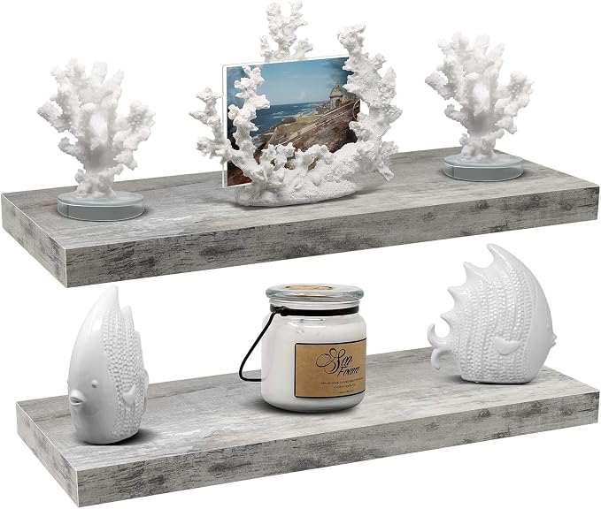 Sorbus Floating Shelves for Wall - 24" Bathroom Shelves, Wall Decor for Bedroom, Kitchen, Living Room, Home Decor & Book Storage - Mounted Floating Shelf with Invisible Brackets (Gray, 2 Pack)