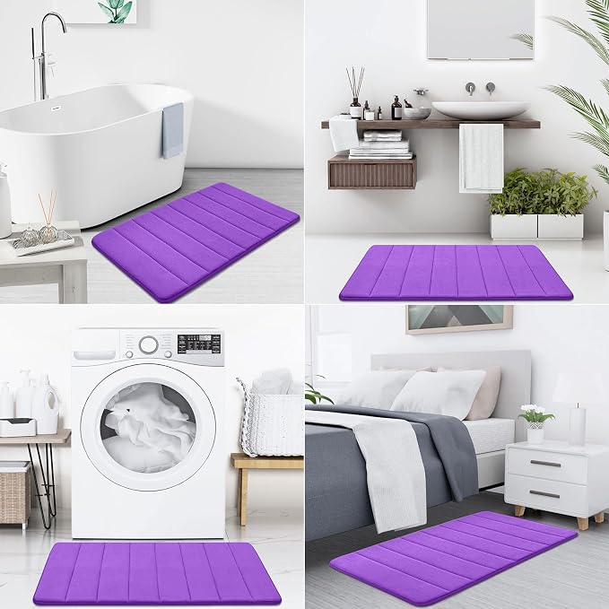 Buganda Memory Foam Bath Mat 30 x 20, Ultra Soft Absorbent Bathroom Rugs | Purple, Machine Washable Quick Dry Bath Mats for Bathroom Floor, Shower and Tub, Home Decor Accessories