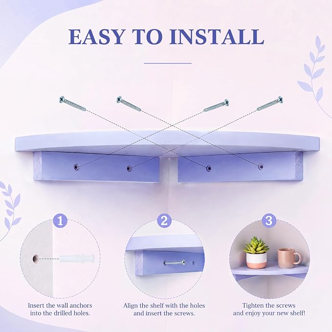 RattanView Corner Floating Shelves Set of 4 Macaron Corner Shelf Wall Mount | 9.8inch Colorful Rounded Shelves for Bathroom Bedroom Kitchen, Cute Wood Corner Shelves for Small Spaces Apartment Decor