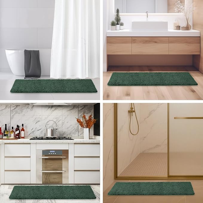 Bathroom Runner Rug 47 x 17 Inch – Long Bath Mat | Absorbent and Washable Thick Chenille Bath Rug Non-Slip Runner Rug for Bathroom, Shower, Sink(Dark Green)