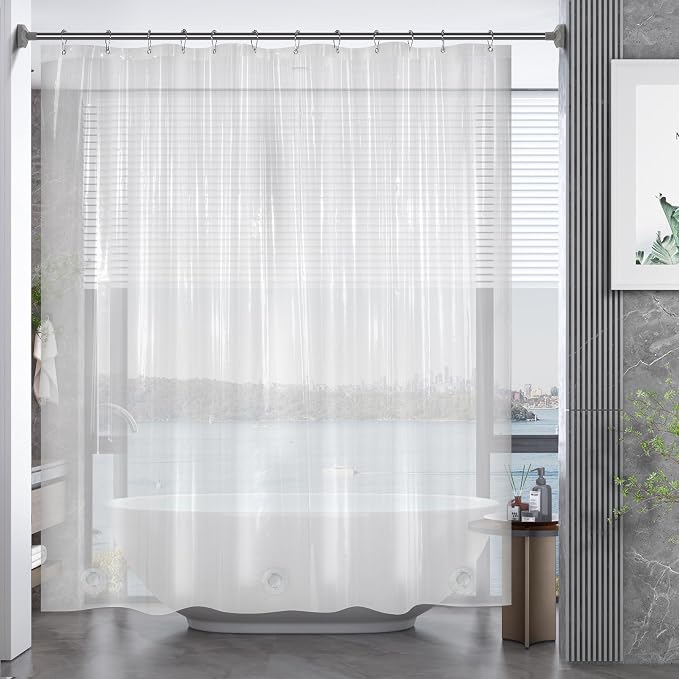 AmazerBath Extra Long Shower Curtains 96 Length, Tall Shower Curtain Liner Clear 72x96 Inches, Premium PEVA, Bathroom Accessories with 3 Weighted Stones and 12 Rustproof Grommets