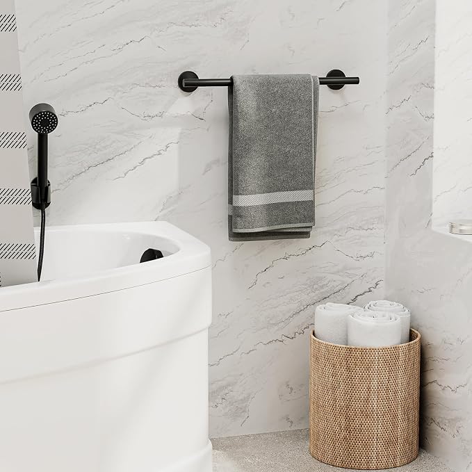 2 Pack Matte Black Towel Bar, 18 Inch Bathroom Towel Rack | Towel Holder Wall Mounted, Thicken SUS304 Stainless Steel Towel Rod Modern Home Decor (Total Length 20-Inch)