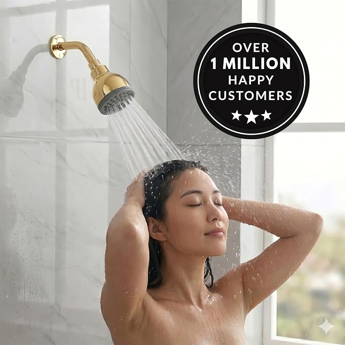 High Pressure Shower Head - 2.5 GPM - Polished Brass | Best 3 Inch Wall Mount Bathroom Showerhead For Boosting Low Flow With Anti-Clog Nozzles, Adjustable Brass Ball Joint