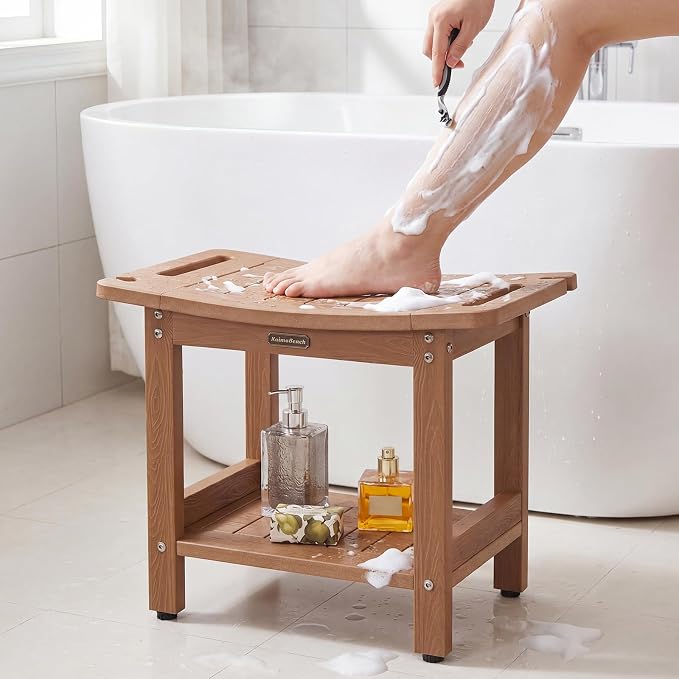 Shower Bench Seat for Shaving Legs HDPS Bath Chair Stool for Inside Shower | Heavy Duty Bathroom Chair Seat with Storage Shelf & Adjustable Feet, Anti-Rotting, Space-Save, No-Maintenance