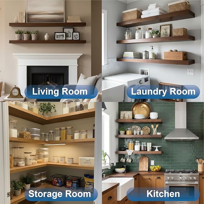 LEOPO 8-Pack 8 inch Floating Shelf Brackets, Hidden Shelf Bracket for Wood | Concealed Blind Shelving Support, Invisible Black Brackets for DIY Decorative, Fit for Kitchen, Bathroom,Study Room