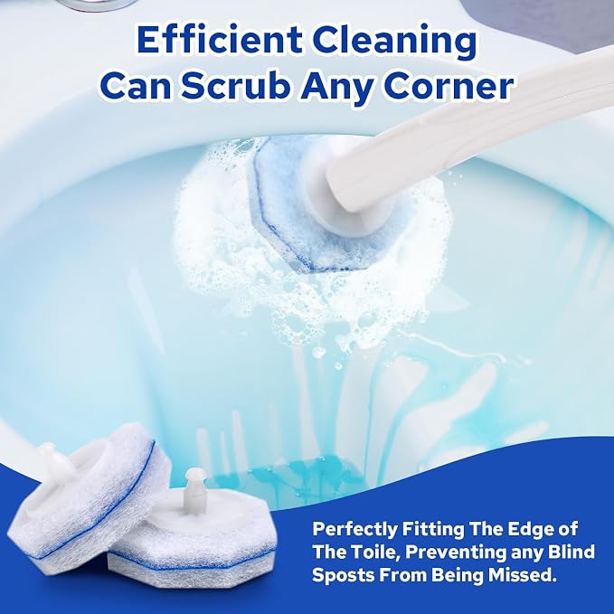 60pcs Toilet Bowl Cleaner Refills, Scrubber Pads Value Pack | Compatible with most toilet cleaning wands, value refill pack with disposable scrubber pads for everyday bathroom cleaning