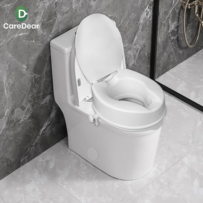 Raised Toilet Seat with Lid for Elderly, 4" High Toilet Seat for Elongated or Standard Commode, Raised Toilet Seat for Seniors, Handicap Toilet Seat Riser with Cover