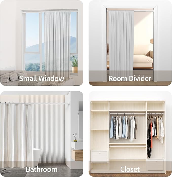 Mcrbeay Shower Curtain Rod, 1" Diameter Heavy Duty Tension Shower Rod | Adjustable 28-74 inch Non Slip No Drill Spring Tension Rod For Bathroom, Shower Stall, No Rust, White
