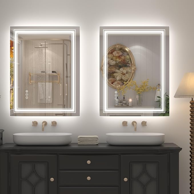 20x28 Inch LED Bathroom Mirror for Wall | Dimmable, Backlit and Front Lighted Vanity Mirror, Anti-Fog, Shatterproof, Memory, ETL Listed (Horizontal/Vertical)