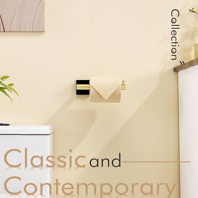 KOKOSIRI Toilet Paper Holder Black with Gold Toilet Roll Holder Hold Mega Rolls Kitchen Bathroom Tissue Paper Dispenser Stainless Steel, B2005GDK