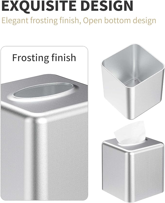 Livelab Tissue Box Cover, Square Metal Tissue Box Holder Modern Decor Facial Napkin Holder Tissue Box Dispenser for Bathroom Vanity Countertop, Living Room, Bedroom, Office - Silver