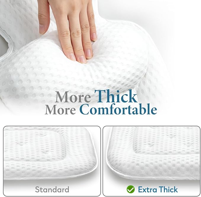 Bath Pillows for Tub, Comfortable Bathtub Cushion for Head and Neck with Soft 3D Mesh Fabric and 54 Non-Slip Suction Cups, Relaxing Tub and Shower Accessories Spa Gift Beige Extra Thick