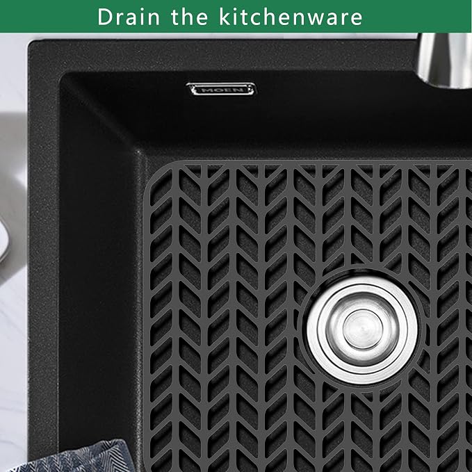 GUUKIN Sink Protectors for Kitchen Sink Grid 16-3/16" X 12-1/2", Centered Drain for Single Sink Bowl with Corner Radius 4-11/16" Kitchen Mat