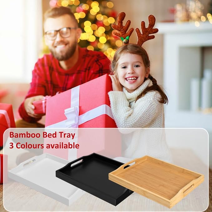 RRX Bamboo Food Serving Tray with Handles,Breakfast Bed Tray (Beige) | Wood Tray for Tea, Snack, Dinner, Home Decorative Storage Food, Platter, Ottoman for Kitchen Counter, Bathroom, Restaurant