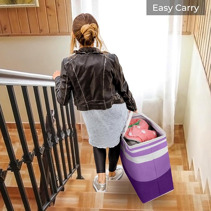 HomeHacks 2 Pack Laundry Baskets, Laundry Hampers Bags (Purple 100Lx2) | Waterproof, Freestanding, Collapsible Clothes Hamper with Reinforced Handles in Laundry Room, College Dorm, Bathroom, Bedroom