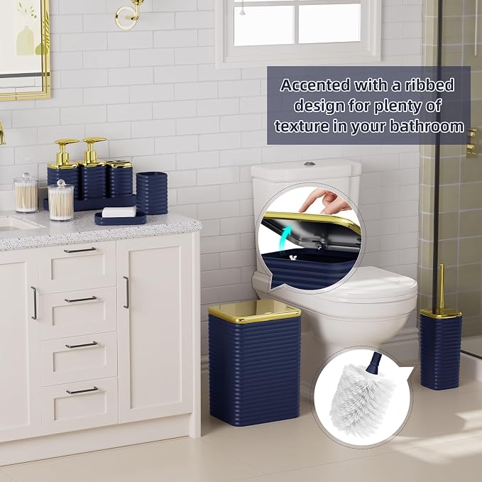 Bathroom Set - 25PC Bathroom Sets with Shower Curtain and Rugs, Blue Bathroom Set, Bathroom Accessory Set, Luxury Bathroom Accessories Set, Trash Can, Toilet Brush, Soap Dish & Soap Dispenser